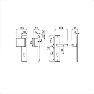 Ami VHB 251/50-90/80 veiligheidsvoordeur-duwerlangschildgarnituur SKG*** VHB 251/50 profielcilinder PC 85 deurduwer 90/80 links F2 profielcilinder PC 85 en deurkruk 332 deurdikte 38-42 mm 802655