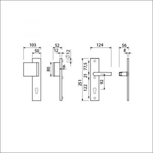 Ami VHB 251/50-90/80 veiligheidsvoordeur-duwerlangschildgarnituur SKG*** VHB 251/50 profielcilinder PC 92 deurduwer 90/80 links F2 profielcilinder PC 92 en deurkruk 332 deurdikte 38-42 mm 802855