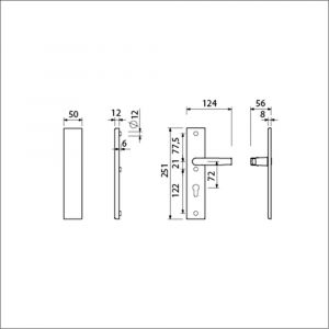 Ami VHB 251/50 veiligheidslangschild SKG*** VHB 251/50 buiten geheel blind binnen profielcilinder PC 72 deurkruk 332 F1 deurdikte 38-42 mm 803007