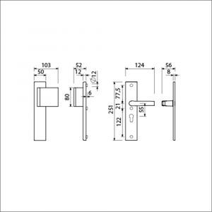 Ami VHB 251/50-90/80 veiligheidsvoordeur-duwerlangschildgarnituur SKG*** VHB 251/50 blind deurduwer 90/80 rechts F1 profielcilinder PC 55 en deurkruk 332 deurdikte 38-42 mm 803291