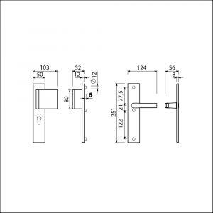 Ami VHB 251/50-90/80 veiligheidsvoordeur-duwerlangschildgarnituur SKG*** VHB 251/50 profielcilinder PC 55 deurduwer 90/80 rechts F1 blind en deurkruk 332 deurdikte 38-42 mm 803307