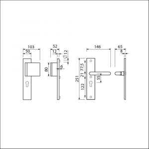 Ami VHB 251/50-90/80 veiligheidsvoordeur-duwerlangschildgarnituur SKG*** VHB 251/50 profielcilinder PC 55 deurduwer 90/80 rechts F1 profielcilinder PC 55 en deurkruk 356 deurdikte 38-42 mm 803320