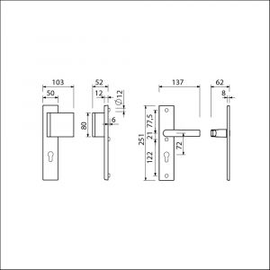 Ami VHB 251/50-90/80 veiligheidsvoordeur-duwerlangschildgarnituur SKG*** VHB 251/50 profielcilinder PC 72 deurduwer 90/80 rechts F1 profielcilinder PC 72 en deurkruk 332/125 deurdikte 38-42 mm 803410