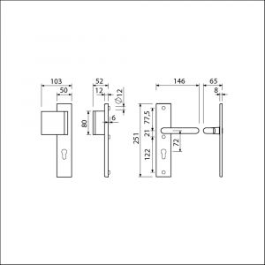 Ami VHB 251/50-90/80 veiligheidsvoordeur-duwerlangschildgarnituur SKG*** VHB 251/50 profielcilinder PC 72 deurduwer 90/80 links F1 profielcilinder PC 72 en deurkruk 356 deurdikte 53-57 mm 803469