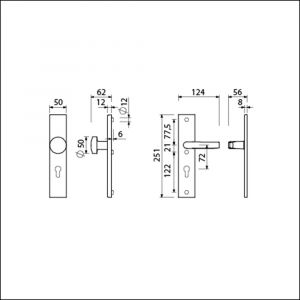 Ami VHB 251/50-169/50 veiligheidsvoordeur-knoplangschildgarnituur SKG*** VHB 251/50 knop 169/50 buiten en binnen profielcilinder PC 72 en zonder deurkruk F1 deurdikte 38-42 mm 804020