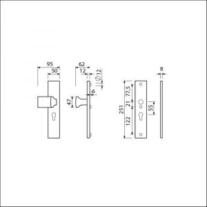 Ami VHB 251/50-144 veiligheidsvoordeur-knoplangschildgarnituur SKG*** VHB 251/50 profielcilinder PC 55 knop Varo 144 F1 profielcilinder PC 55 en zonder deurkruk deurdikte 38-42 mm 804550