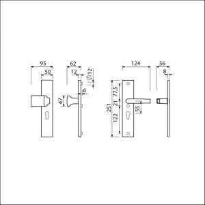 Ami VHB 251/50-144 veiligheidsvoordeur-knoplangschildgarnituur SKG*** VHB 251/50 profielcilinder PC 55 knop Varo 144 F1 profielcilinder PC 55 en deurkruk 332 M6 deurdikte 38-42 mm 804551