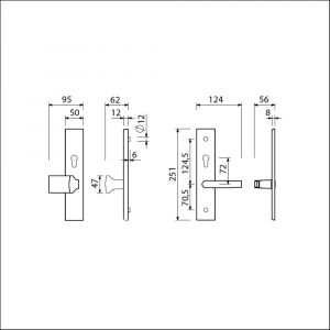 Ami VHB 251/50-144 veiligheidsvoordeur-knoplangschildgarnituur SKG*** VHB 251/50 profielcilinder PC 72 knop Varo 144 F1 profielcilinder PC 72 en deurkruk 332 M6 deurdikte 38-42 mm 804651