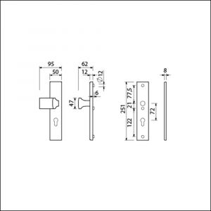 Ami VHB 251/50-144 veiligheidsvoordeur-knoplangschildgarnituur SKG*** VHB 251/50 profielcilinder PC 72 knop Varo 144 F1 profielcilinder PC 72 en zonder deurkruk deurdikte 53-57 mm 804660