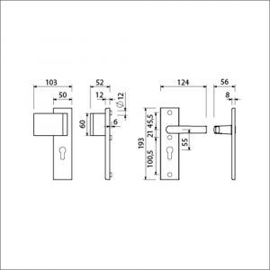 Ami VHB 193/50-90/60 veiligheidsvoordeur-duwerkortschildgarnituur SKG*** VHB 193/50 deurduwer 90/60 links buiten en binnen profielcilinder PC 55 en deurkruk 332 F1 deurdikte 38-42 mm 823114