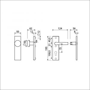 Ami VHB 193/50-169/50 veiligheidsvoordeur-knopkortschildgarnituur SKG*** VHB 193/50 knop 169/50 buiten blind binnen profielcilinder PC 72 en deurkruk 332 F2 deurdikte 38-42 mm 832504