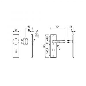 Ami VHB 193/50-169/50 veiligheidsvoordeur-knopkortschildgarnituur SKG*** VHB 193/50 knop 169/50 buiten en binnen profielcilinder PC 72 en deurkruk 332 F2 deurdikte 38-42 mm 832521