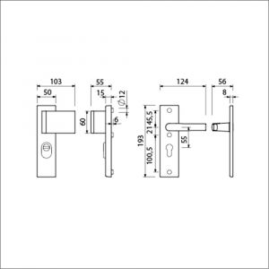 Ami VHB 193/15-90/60 KT veiligheidsvoordeur-duwerkortschild SKG*** kerntrekbeveiliging VHB 193/15 deurduwer 90/60 rechts KT 55 en binnen profielcilinder PC 55 deurkruk 332 F1 deurdikte 38-42 mm 834301