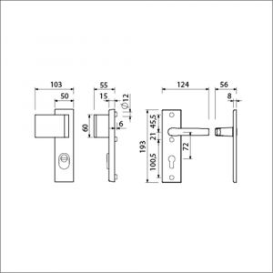 Ami VHB 193/15-90/60 KT veiligheidsvoordeur-duwerkortschild SKG*** kerntrekbeveiliging VHB 193/15 deurduwer 90/60 links KT 72 binnen profielcilinder PC 72 en deurkruk 332 F1 deurdikte 38-42 mm 834326