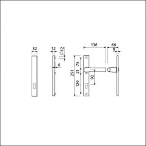 Ami VHB 251/32-379 veiligheids Rotaveer kruk-kruk smalschildgarnituur SKG** VHB 251/32 zonder krukgat profielcilinder PC 92 F1 en deurkruk 379 Rota 251/32 profielcilinder PC 92 deurdikte 53-57 mm 840095