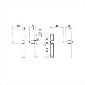 Ami VHB 251/32-379 veiligheids Rotaveer kruk-kruk smalschildgarnituur SKG** VHB deurkruk 379 Rota 251/32 blind F1 en deurkruk 379 Rota 251/32 blind deurdikte 53-57 mm 840100