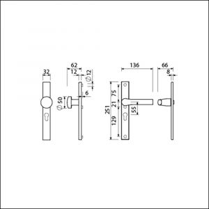 Ami VHB 251/32-169/50-379 veiligheids Rotaveer knop-kruk smalschildgarnituur SKG** VHB 251/32 profielcilinder PC 55 knop 169/50 F1 en deurkruk 379 Rota 251/32 profielcilinder PC 55 deurdikte 53-57 mm 840224