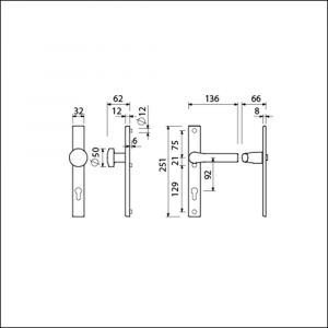 Ami VHB 251/32-169/50-379 veiligheids Rotaveer knop-kruk smalschildgarnituur SKG** VHB 251/32 profielcilinder PC 92 knop 169/50 F1 en deurkruk 379 Rota 251/32 profielcilinder PC 92 deurdikte 53-57 mm 840229