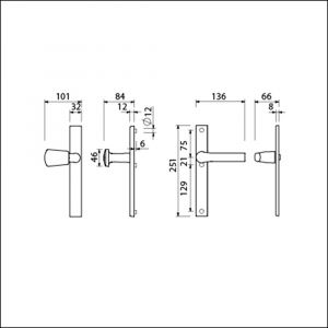 Ami VHB 251/32-166-379 veiligheids Rotaveer knop-kruk smalschildgarnituur SKG** VHB 251/32 blind knop 166 links F1 en deurkruk 379 ROTA 251/32 blind deurdikte 53-57 mm 840270