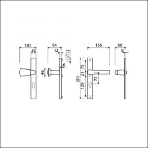 Ami VHB 251/32-166-379 veiligheids Rotaveer knop-kruk smalschildgarnituur SKG** VHB 251/32 profielcilinder PC 72 Kn 166 links F1 en deurkruk 379 Rota 251/32 profielcilinder PC 72 deurdikte 53-57 mm 840276