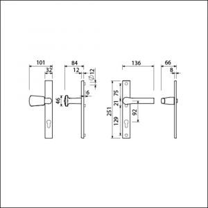 Ami VHB 251/32-166-379 veiligheids Rotaveer knop-kruk smalschildgarnituur SKG** VHB 251/32 profielcilinder PC 92 Kn 166 links F1 en deurkruk 379 Rota 251/32 profielcilinder PC 92 deurdikte 53-57 mm 840278