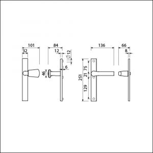 Ami VHB 251/32-166-379 veiligheids Rotaveer knop-kruk smalschildgarnituur SKG** VHB 251/32 blind Kn 166 rechts F1 en deurkruk 379 Rota 251/32 blind deurdikte 53-57 mm 840280