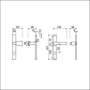 Ami VHB 251/32-166-379 veiligheids Rotaveer knop-kruk smalschildgarnituur SKG** VHB 251/32 profielcilinder PC 92 Kn 166 rechts F1 en deurkruk 379 Rota 251/32 profielcilinder PC 92 deurdikte 53-57 mm 840286