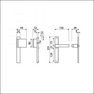 Ami VHB 251/32-90/80-379 veiligheids Rotaveer duwer-kruk smalschildgarnituur SKG** VHB 251/32 blind deurduwer 90/80 rechts F1 en deurkruk 379 Rota 251/32 blind deurdikte 53-57 mm 840300