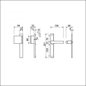 Ami VHB 251/32-90/80-379 veiligheids Rotaveer duwer-kruk smalschildgarnituur SKG** VHB 251/32 blind deurduwer 90/80 links F1 en deurkruk 379 Rota 251/32 blind deurdikte 53-57 mm 840302