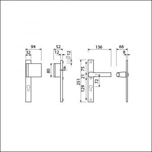 Ami VHB 251/32-90/80-379 veiligheids Rotaveer duwer-kruk smalschildgarnituur SKG** VHB 251/32 profielcilinder PC 72 deurduwer 90/80 rechts F1 en deurkruk 379 Rota 251/32 profielcilinder PC 72 deurdikte 53-57 mm 840316