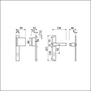 Ami VHB 251/32-90/80-379 veiligheids Rotaveer duwer-kruk smalschildgarnituur SKG** VHB 251/32 profielcilinder PC 92 deurduwer 90/80 rechts F1 en deurkruk 379 Rota 251/32 profielcilinder PC 92 deurdikte 53-57 mm 840328