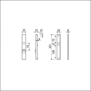 Ami VHB 251/37 KT veiligheidssmalschild SKG*** kerntrekbeveiliging VHB 251/37 buiten kerntrek KT 72 en 251/32 binnen blind F1 deurdikte 53-57 mm 843005