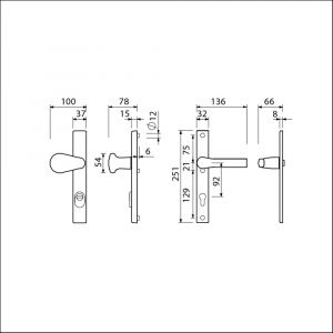 Ami VHB 251/37-173-379 KT veiligheids Rotaveer knop-kruk smalschildgarnituur SKG*** kerntrekbeveiliging VHB knop 173 Rota 251/37 KT 92 F1 en deurkruk 379 Rota 251/32 profielcilinder PC 92 deurdikte 53-57 mm 843249