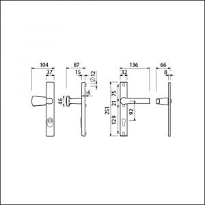 Ami VHB 251/37-166 KT veiligheids Rotaveer knop-kruk smalschildgarnituur SKG*** kerntrekbeveiliging VHB 251/37 KT 92 knop 166 links F1 en deurkruk 379 Rota 251/32 profielcilinder PC 92 deurdikte 53-57 mm 843286