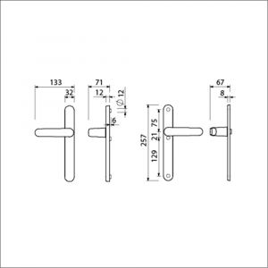 Ami VHB 257/32/2-378 veiligheids Rotaveer kruk-kruk smalschildgarnituur SKG** ovaal VHB deurkruk 378 Rota 257/32/2 blind F1 en deurkruk 378 Rota 257/32/2 blind deurdikte 53-57 mm 845200