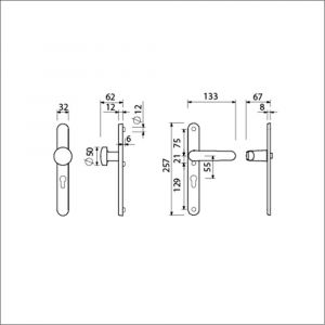 Ami VHB 257/32/2-169/50-378 veiligheids Rotaveer knop-kruk smalschildgarnituur SKG** ovaal VHB 257/32/2 profielcilinder PC 55 knop 169/50 F1 en deurkruk 378 Rota 257/32/2 profielcilinder PC 55 deurdikte 53-57 mm 845424