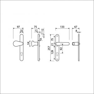 Ami VHB 257/32/2-173-378 veiligheids Rotaveer kruk-kruk smalschildgarnituur SKG** ovaal VHB knop 173 Rota 257/32/2 profielcilinder PC 92 F1 en deurkruk 378 Rota 257/32/2 profielcilinder PC 92 deurdikte 68-72 mm 845591