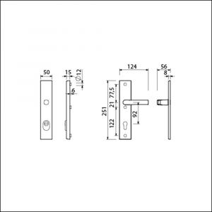 Ami VHB 251/15 KT veiligheidslangschild SKG*** kerntrekbeveiliging VHB 251/50/15 buiten KT 92 binnen profielcilinder PC 92 met deurkruk 332 F1 deurdikte 38-42 mm 891195