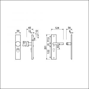 Ami VHB 251/15-169/50 KT veiligheidsvoordeur-knoplangschildgarnituur SKG*** kerntrekbeveiliging VHB 251/50/15 KT 55 knop 169/50 en deurkruk 332 profielcilinder PC 55 F1 deurdikte 38-42 mm 891211