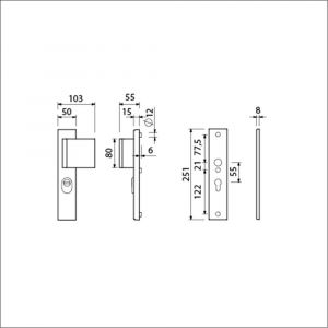 Ami VHB 251/15-90/80 KT veiligheidsvoordeur-duwerlangschildgarnituur SKG*** kerntrekbeveiliging VHB 251/50/15 KT 55 deurduwer 90/80 rechts en zonder deurkruk profielcilinder PC 55 F1 deurdikte 38-42 mm 891410