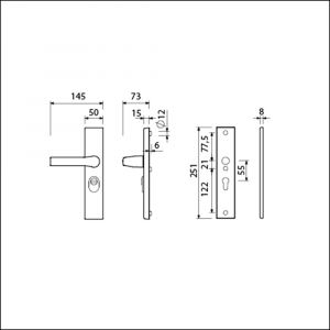 Ami VHB 251/15-379 KT veiligheids Rotaveer kruk-kruk langschildgarnituur SKG*** kerntrekbeveiliging VHB 251/50/15 KT 55 Rota kruk 379 profielcilinder PC 55 F1 deurdikte 38-42 mm 891501