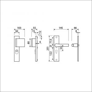 Ami VHB 251/15-90/80-379 KT veiligheids Rotaveer duwer-kruk langschildgarnituur SKG*** kerntrekbeveiliging VHB 251/50/15 KT 55 deurduwer 90/80 rechts en deurkruk 379 Rota profielcilinder PC 55 F1 deurdikte 38-42 mm 891601