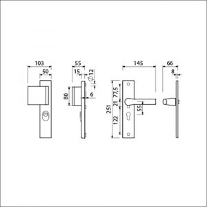 Ami VHB 251/15-90/80-379 KT veiligheids Rotaveer duwer-kruk langschildgarnituur SKG*** kerntrekbeveiliging VHB 251/50/15 KT 55 deurduwer 90/80 links en deurkruk 379 Rota profielcilinder PC 55 F1 deurdikte 38-42 mm 891611