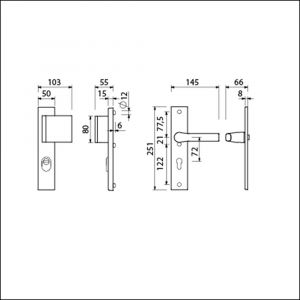 Ami VHB 251/15-90/80-379 KT veiligheids Rotaveer duwer-kruk langschildgarnituur SKG*** kerntrekbeveiliging VHB 251/50/15 KT 72 deurduwer 90/80 rechts en deurkruk 379 Rota profielcilinder PC 72 F1 deurdikte 38-42 mm 891621