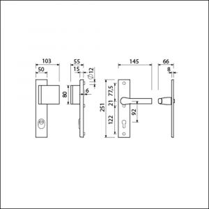 Ami VHB 251/15-90/80-379 KT veiligheids Rotaveer duwer-kruk langschildgarnituur SKG*** kerntrekbeveiliging VHB 251/50/15 KT 92 deurduwer 90/83 rechts en deurkruk 379 Rota profielcilinder PC 92 F1 deurdikte 53-57 mm 891662