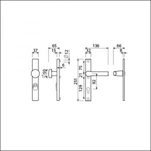 Ami VHB 251/37-169/50 KT veiligheids Rotaveer knop-kruk smalschildgarnituur SKG*** kerntrekbeveiliging VHB 251/37 KT 72 knop 169/50 F1 en deurkruk 379 Rota 251/32 profielcilinder PC 72 deurdikte 53-57 mm 843226