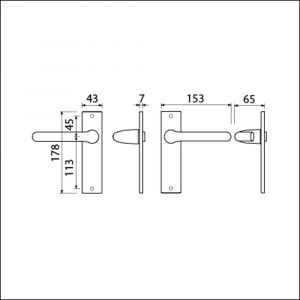 Ami KS 178/43-386 kruk-kruk garnituur deurkruk 386 Rota kortschild 178/43 blind F1 deurdikte 38-42 mm 500100