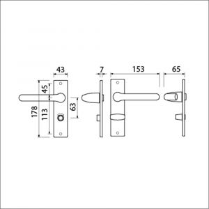 Ami KS 178/43-386 kruk-kruk garnituur deurkruk 386 Rota kortschild 178/43 WC 8/63 F1 deurdikte 38-42 mm 500170