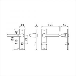 Ami KS 178/43-386 kruk-kruk garnituur deurkruk 386 Rota kortschild 178/43 WC 8/72 F1 deurdikte 38-42 mm 500180