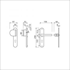 Ami VHB 250/50/1-90/83-386 veiligheids Rotaveer duwer-kruk langschildgarnituur SKG*** ovaal VHB 250/50/1 PC 72 deurduwer 90/83 links deurkruk 386 Rota deurdikte 38-45 mm F1 689653